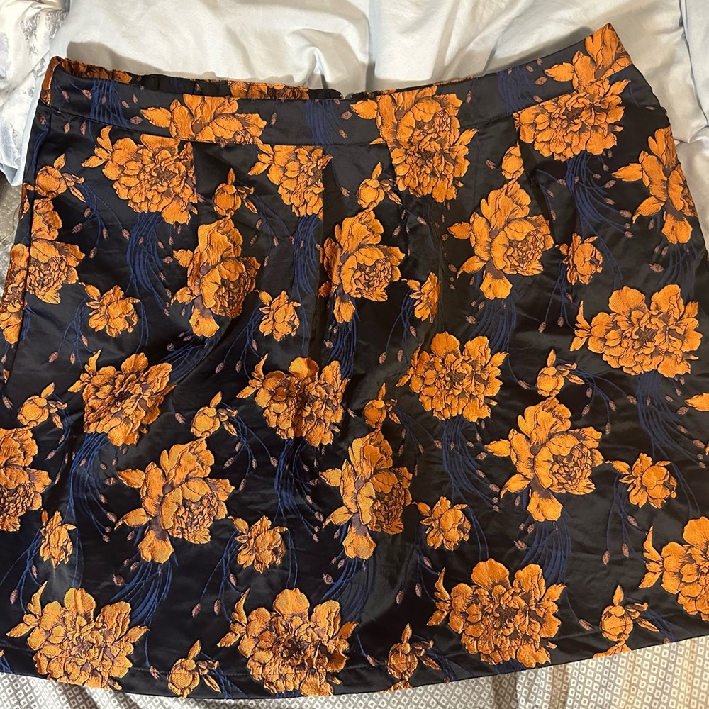 Orange and Blue Floral Taffeta Full Skirt